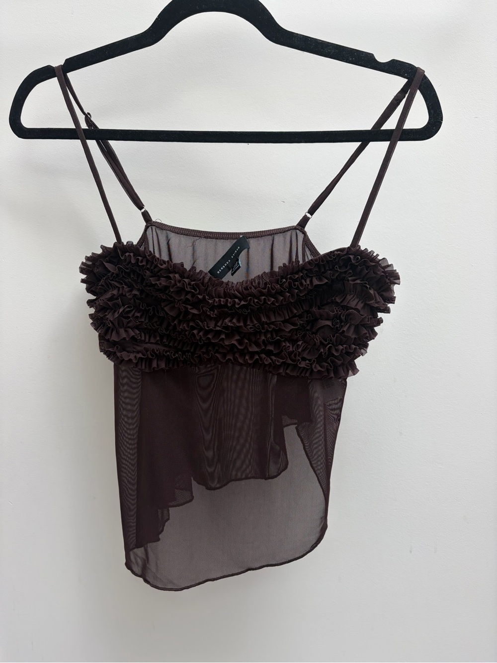Bershka Brown Ruffle Chiffon Camisole with Spaghetti Straps